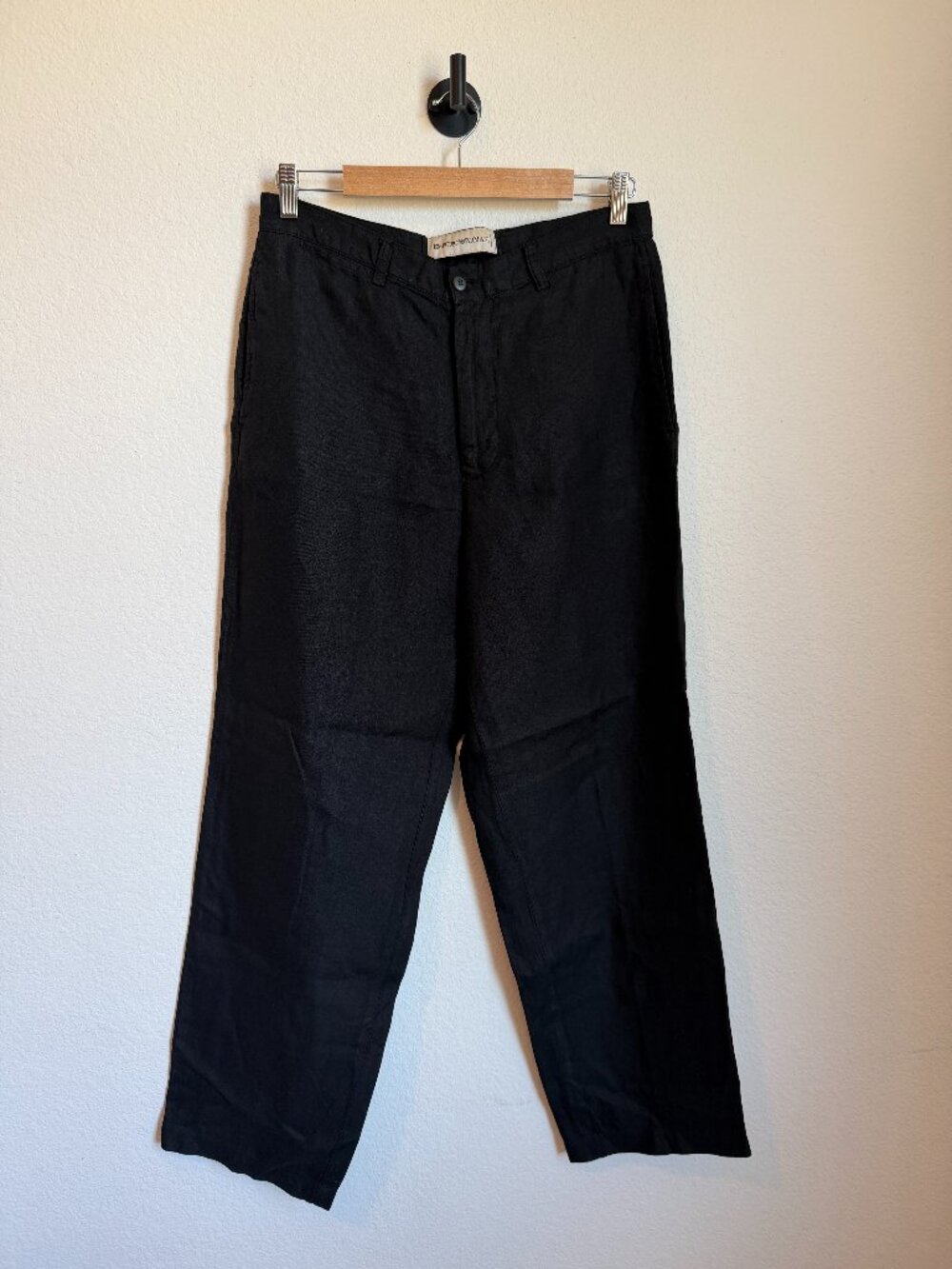 Emporio Armani Black Linen Blend Wide Leg Trousers High Rise Relaxed Fit - Picture 2 of 8